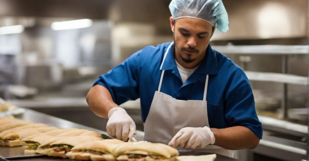 a food worker needs to prepare sandwiches after cleaning